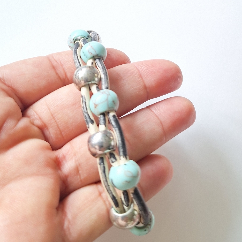 Lucky Brand Silver and Turquoise Women's Bracelet